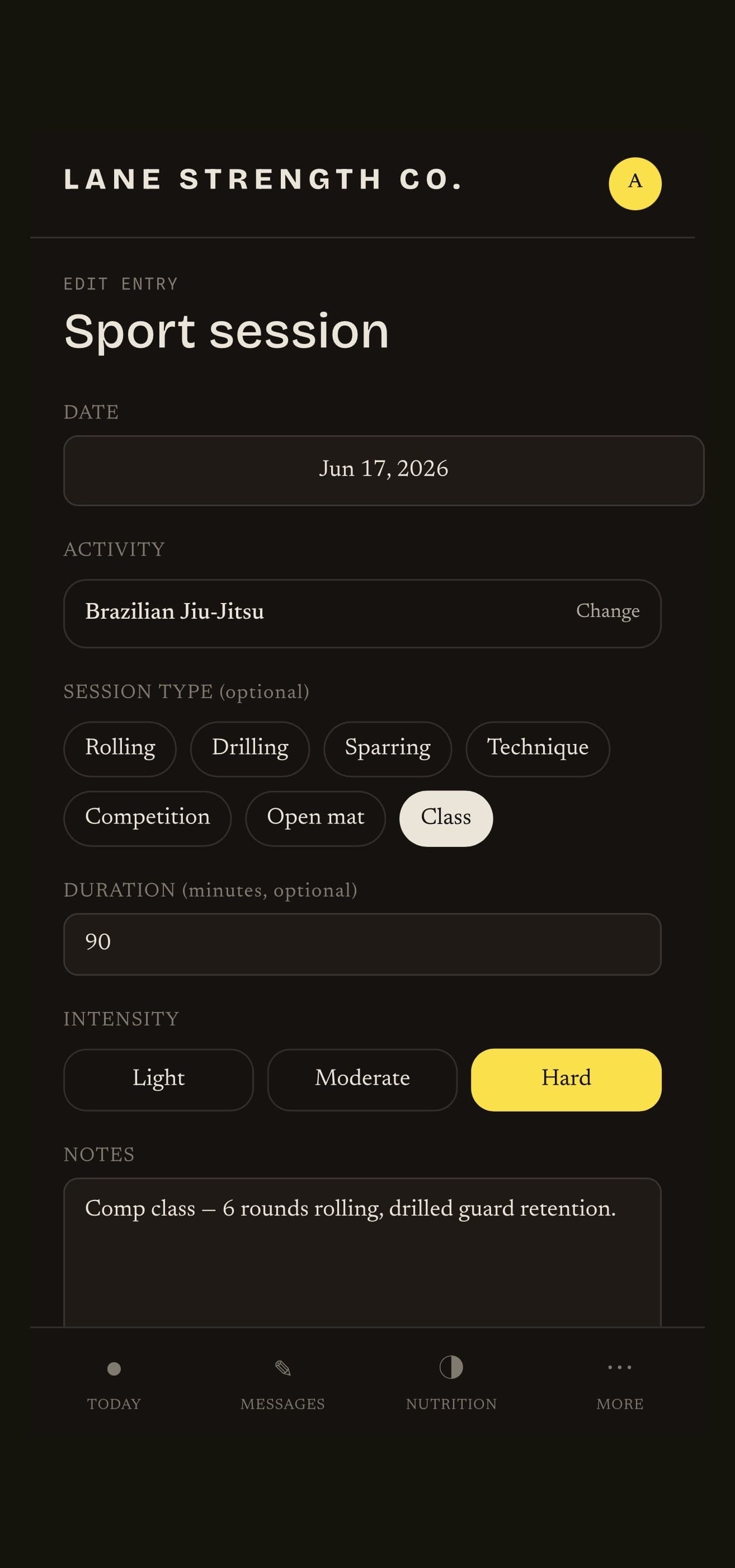 Sport / cardio logging
